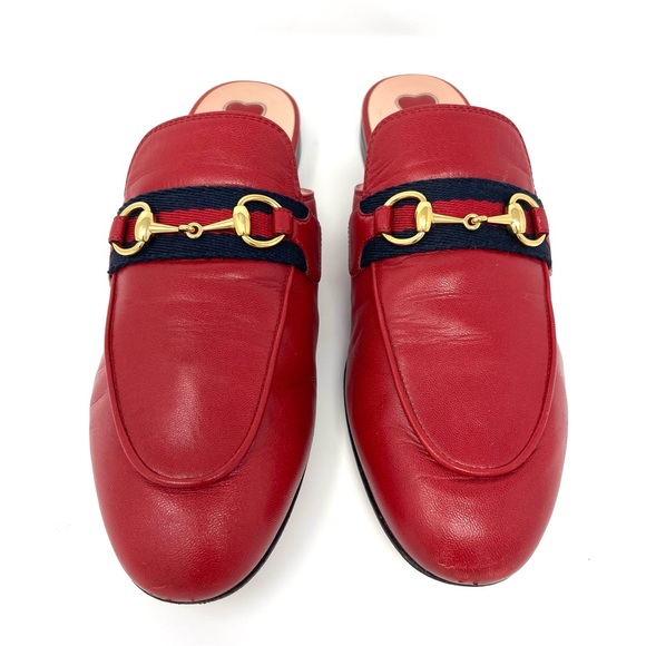 Gucci Princetown Mules in Hibiscus Red with Web Stripe Size 36.5 Size 6.5 - Picture 5 of 16